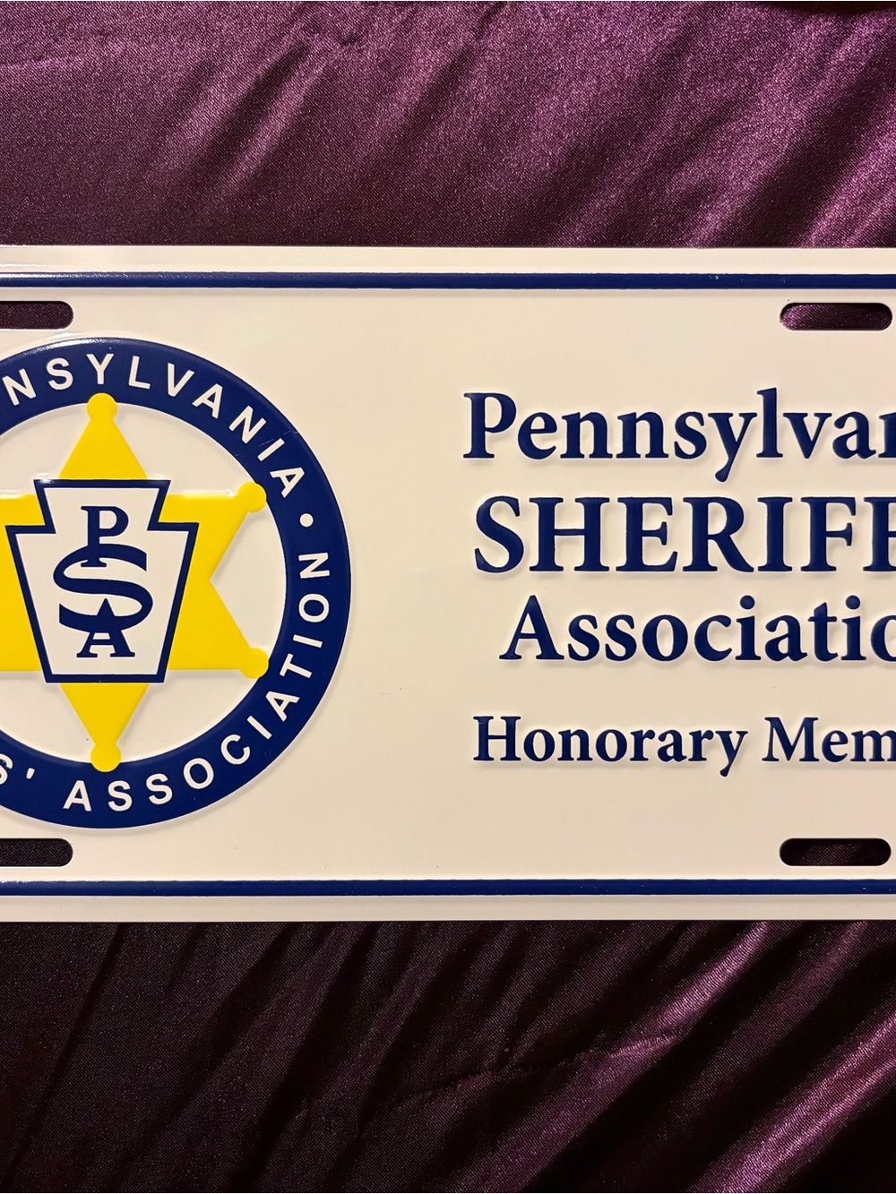 Pennsylvania Sheriffs Association Honorary Member License Plate - Blue & Yellow